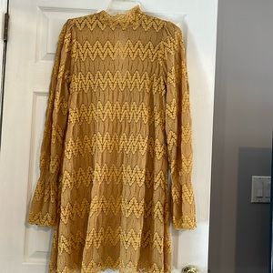 Free People fully lace a-line mini dress with high neck